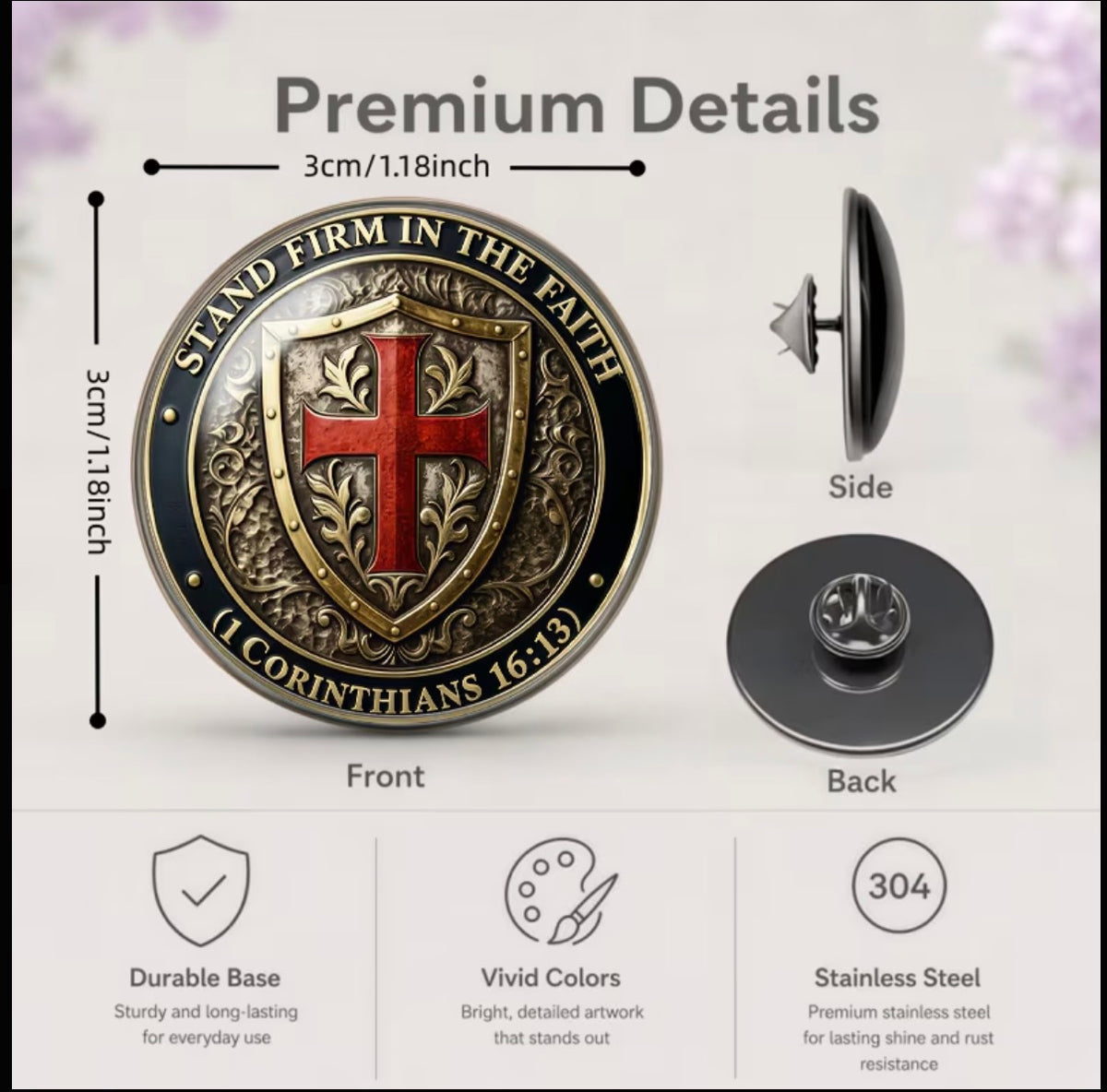 Stand Firm in the Faith – Cross & Shield Lapel Pin