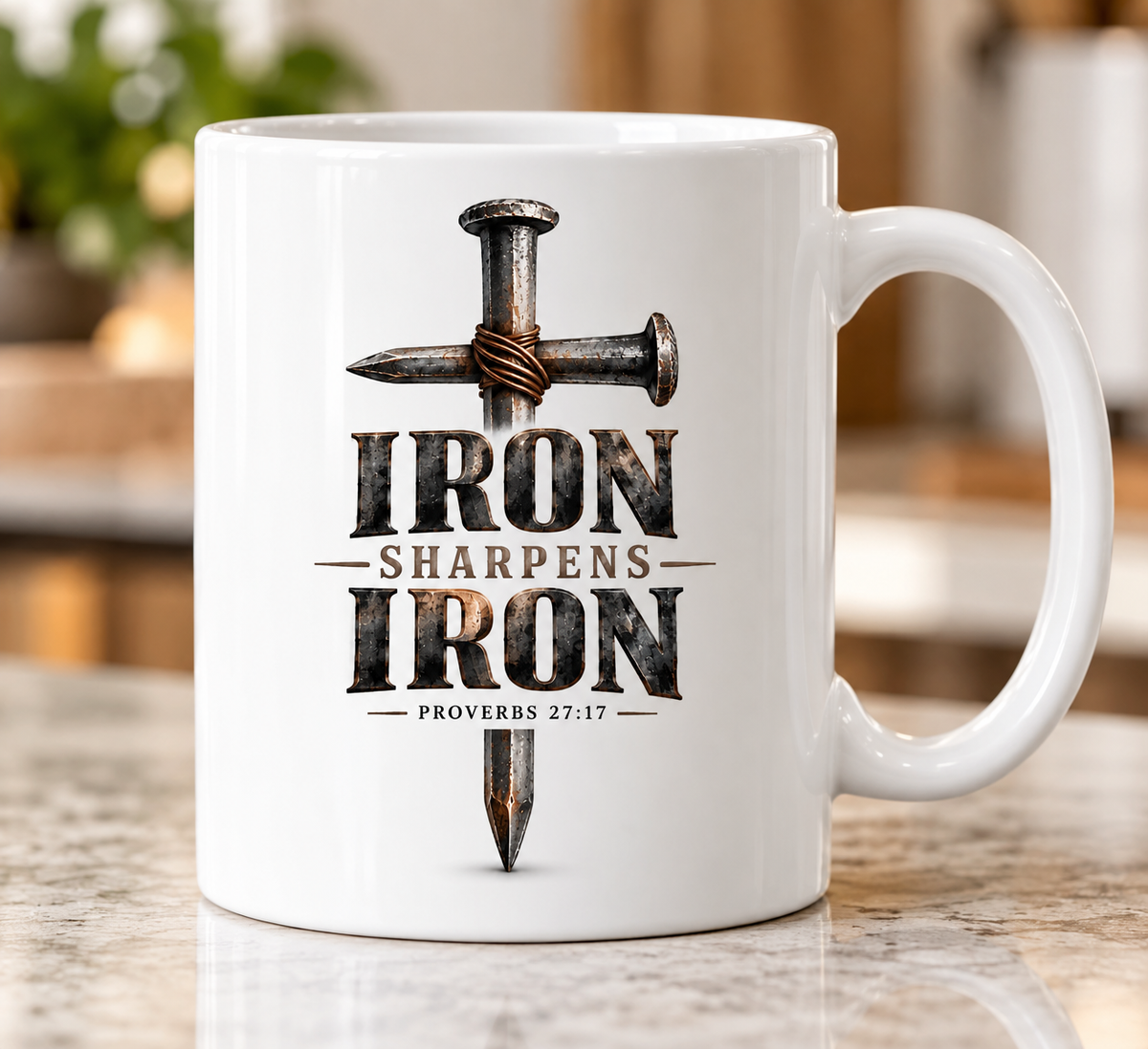 Iron Sharpens Iron Proverbs 27:17 | Christian Coffee Mug