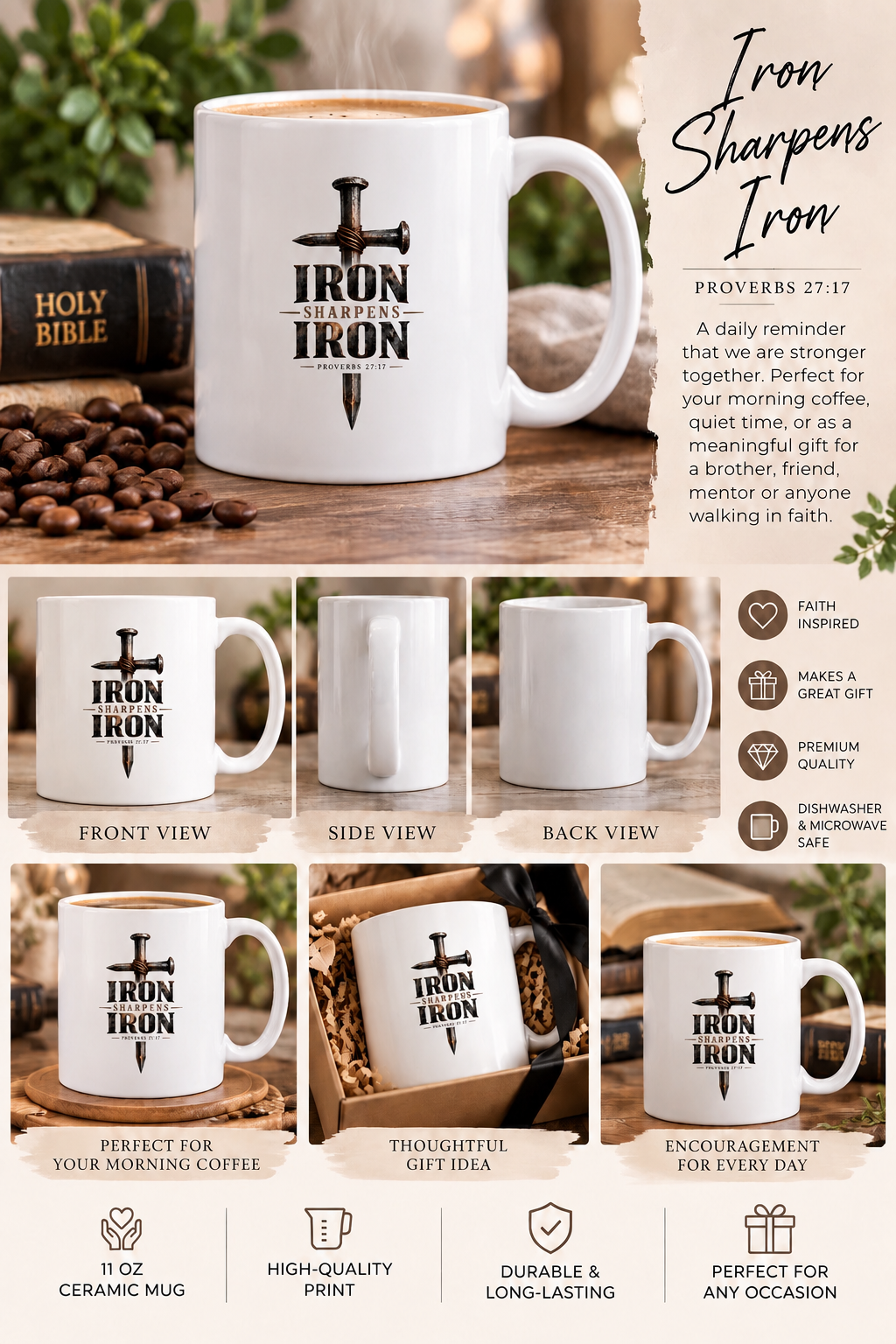 Iron Sharpens Iron Proverbs 27:17 | Christian Coffee Mug