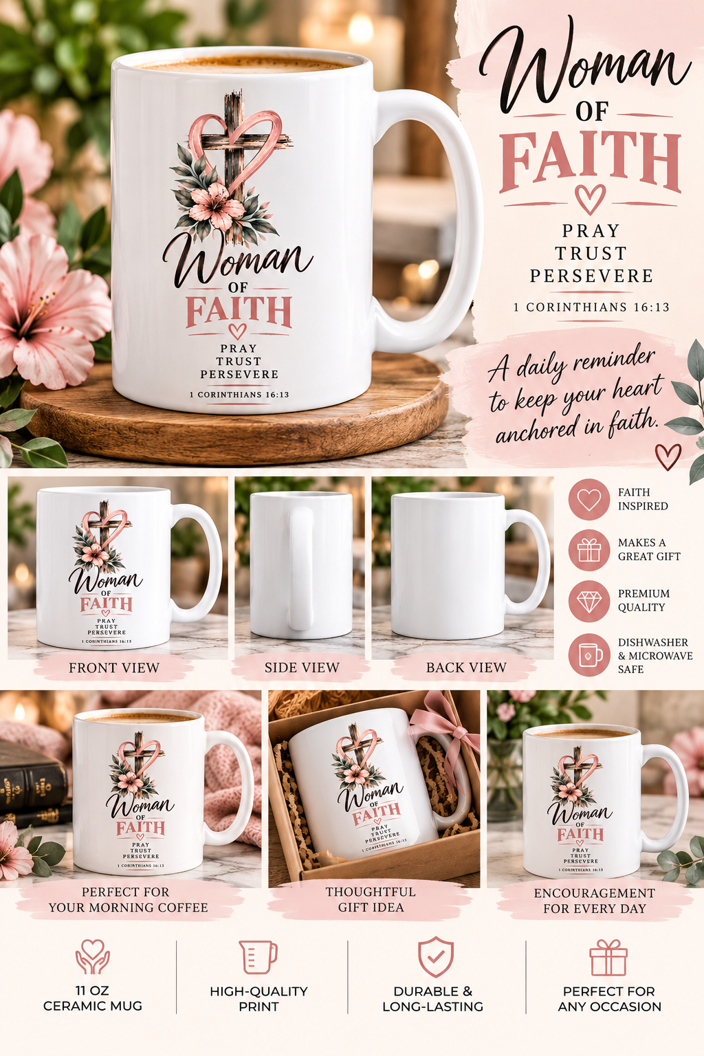 Woman of Faith 1 Corinthians 16:13 | Christian Coffee Mug