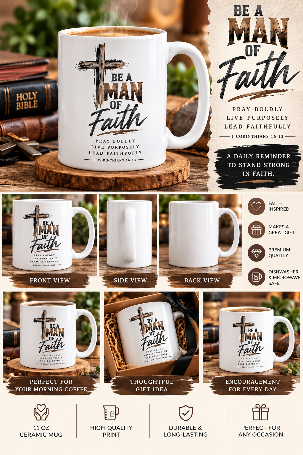 Man of Faith 1 Corinthians 16:13 | Christian Coffee Mug