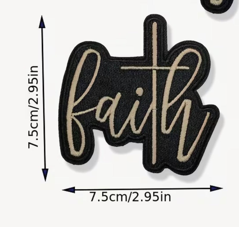 Faith Cross Embroidered Patch – Black & Cream Christian Iron-On Patch
