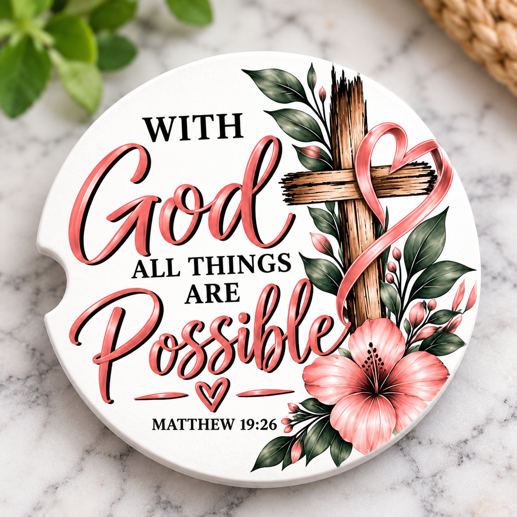 With God All Things Are Possible Christian Car Coaster | Matthew 19:26