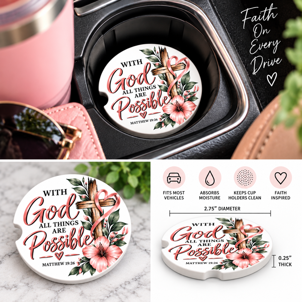 With God All Things Are Possible Christian Car Coaster | Matthew 19:26