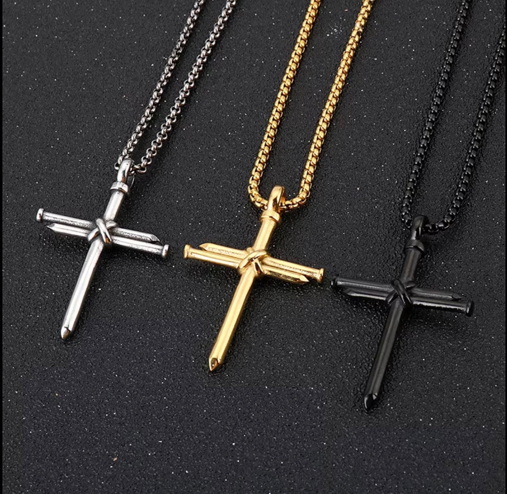 Nail Cross Necklace | Gold, Silver & Black