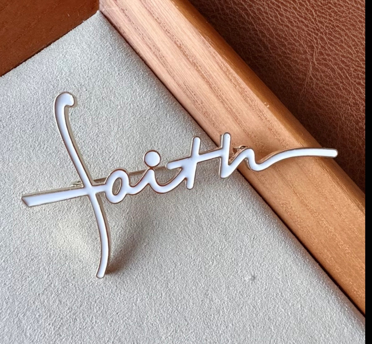 Faith Script Brooch Pin | White, Black or Red
