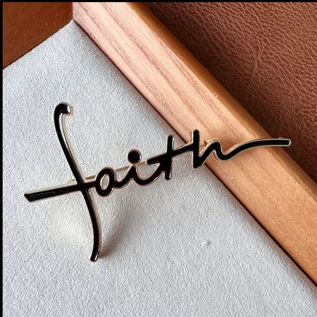 Faith Script Brooch Pin | White, Black or Red