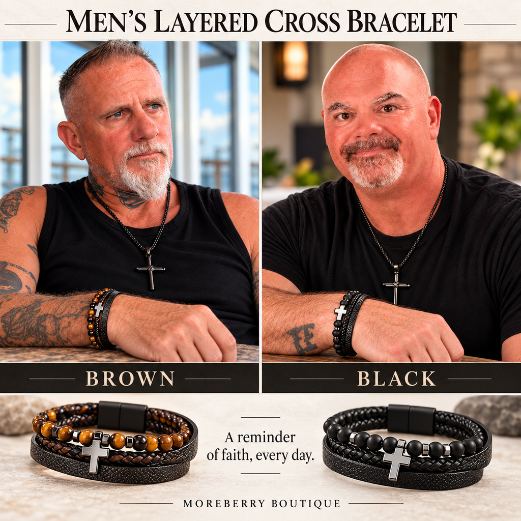 Men’s Layered Cross Bracelet | Brown or Black