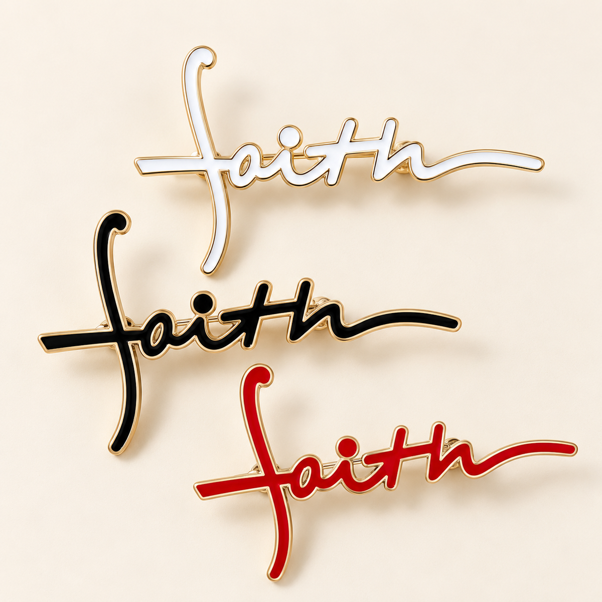 Faith Script Brooch Pin | White, Black or Red