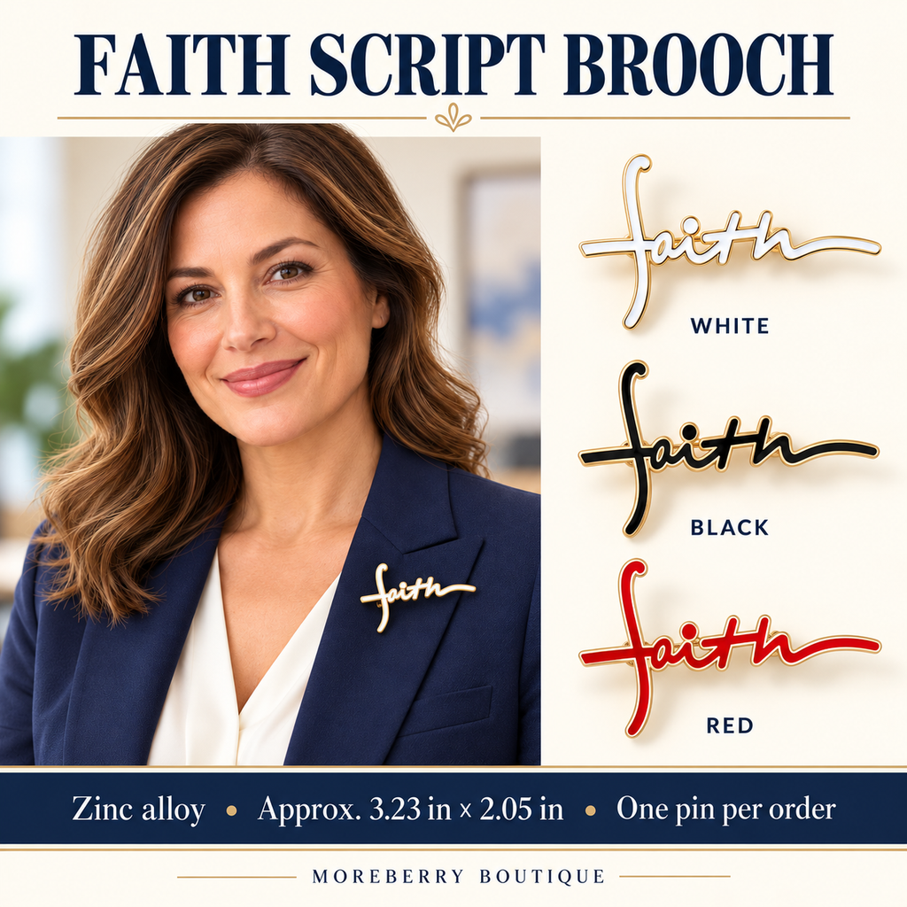 Faith Script Brooch Pin | White, Black or Red