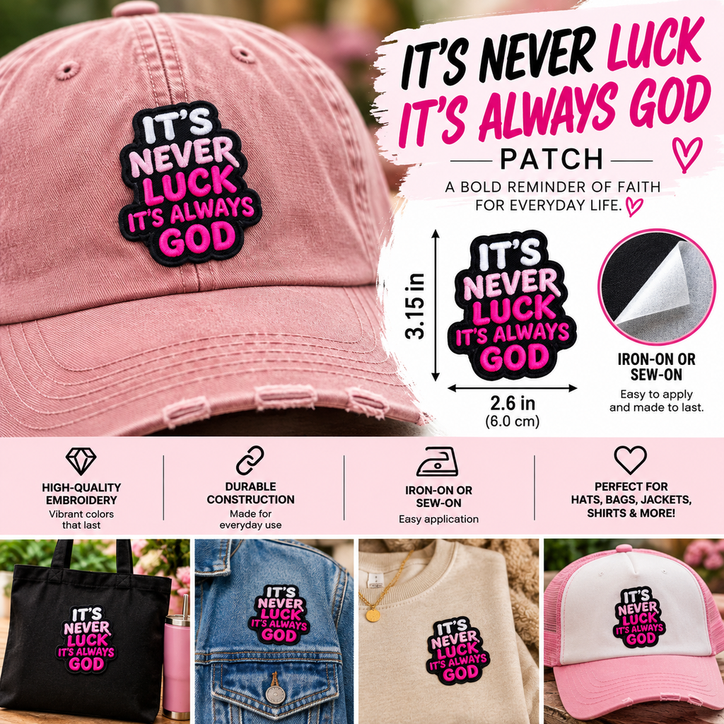 It’s Never Luck It’s Always God Christian Iron-On Patch