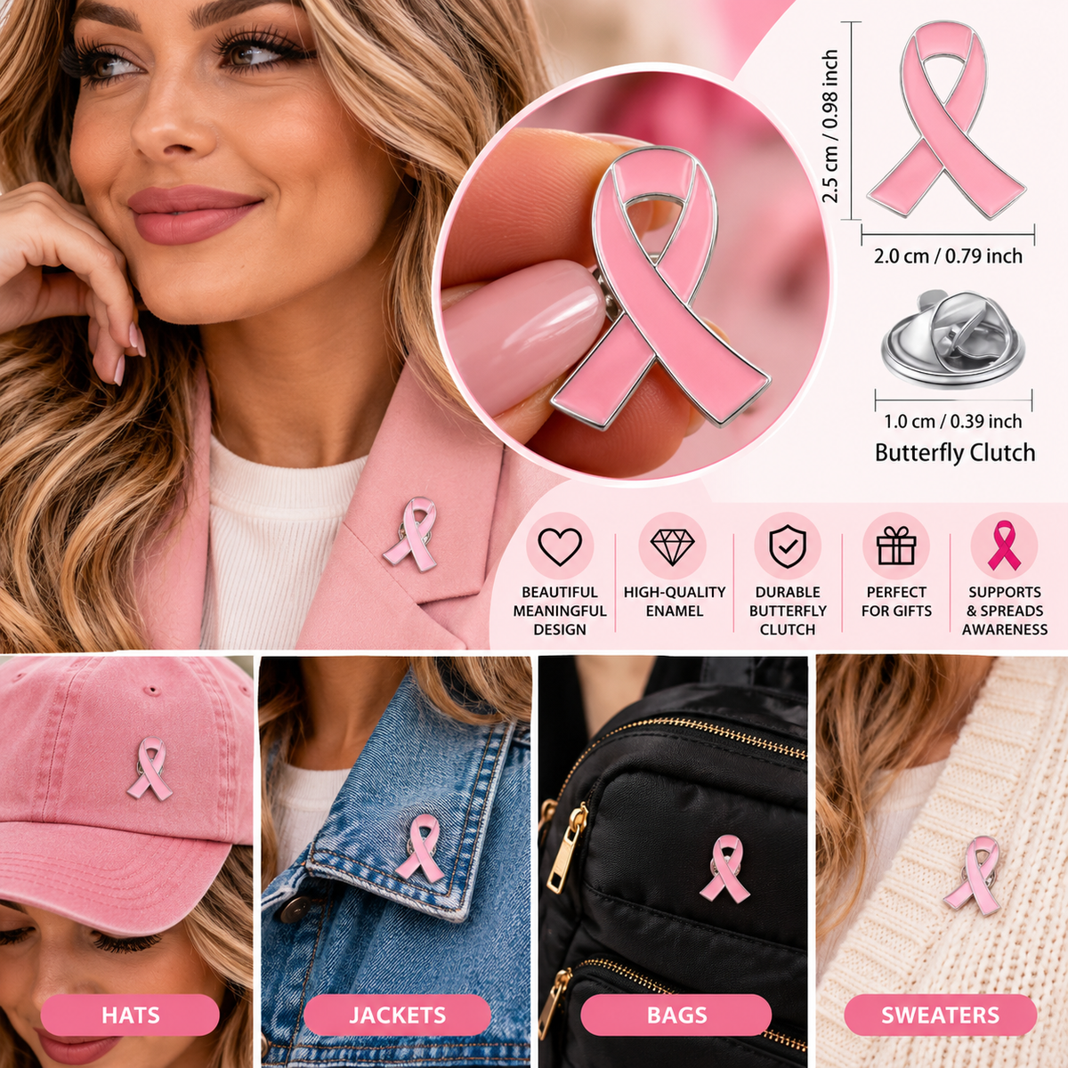 Pink Ribbon Awareness Pin – Hope & Support Enamel Lapel Pin