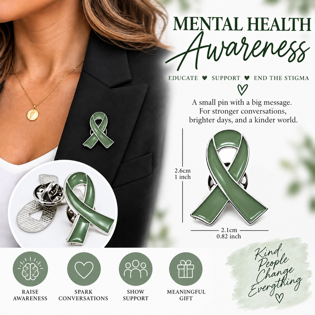 Mental Health Awareness Green Ribbon Enamel Lapel Pin