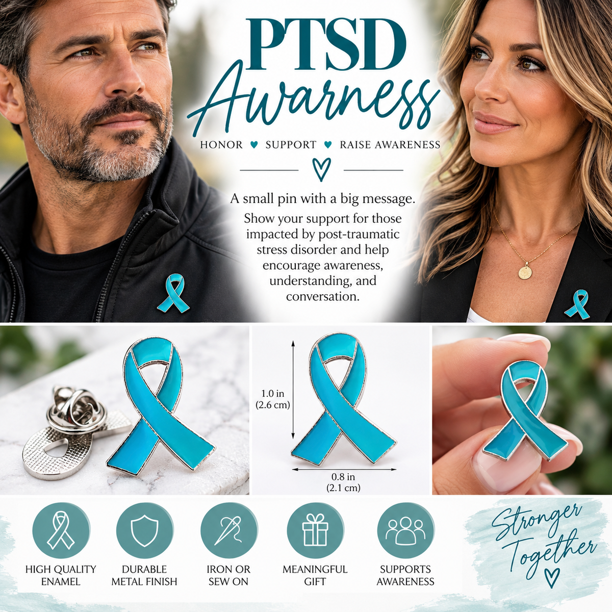 PTSD Awareness Teal Enamel Lapel Pin