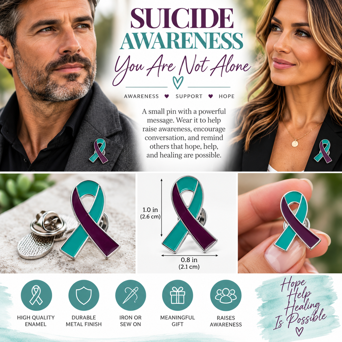 Suicide Awareness Teal and Purple Enamel Lapel Pin