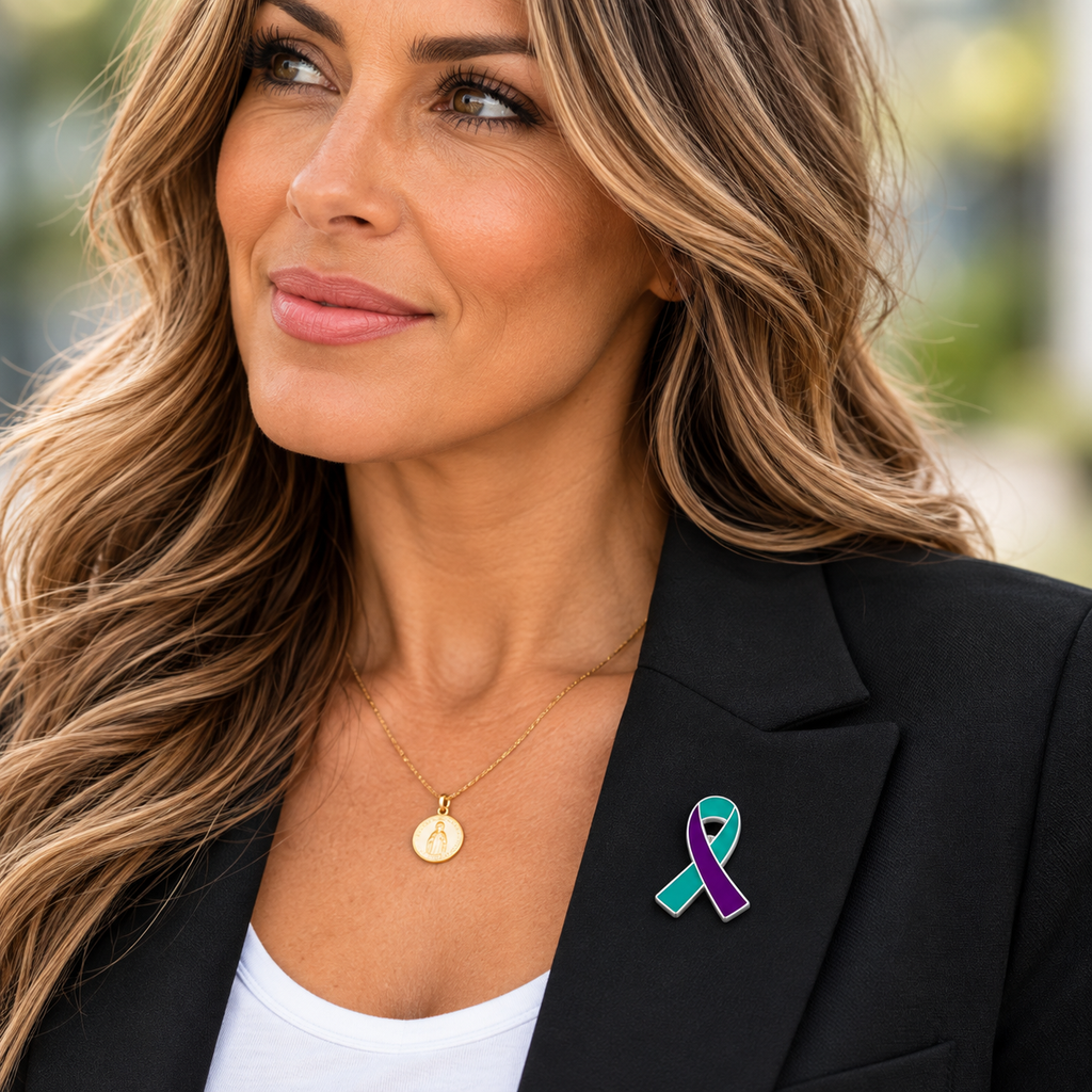 Suicide Awareness Teal and Purple Enamel Lapel Pin