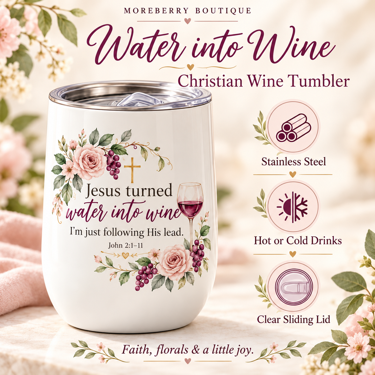 Water Into Wine Christian Wine Tumbler